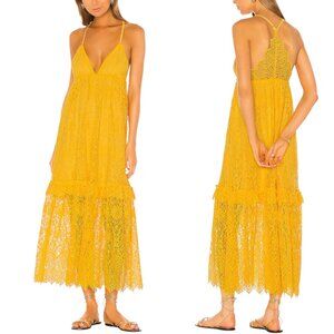 Saylor - Women’s ‘Danette’ Midi Dress, Lace, Racerback Pom-Pom - Yellow, X-Small